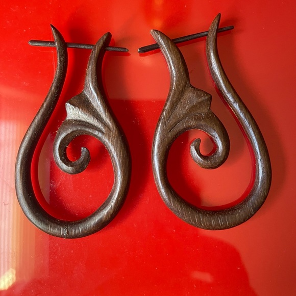 Jewelry - Natural Dark Wood Bohemian Statement Earrings